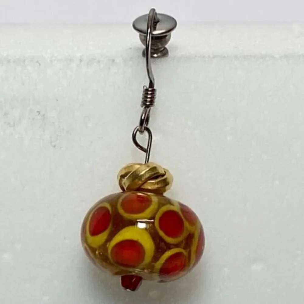 Murano Venetian Earrings Clear Glass Bead Multi‎ Color Polka Dot Dangle Hook VTG